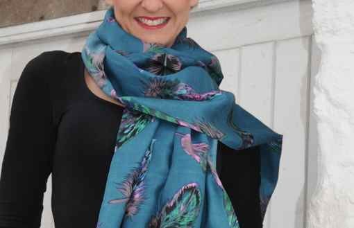 Gift for her skinny neck scarf ladies fashion Accessories Scarves & Wraps Scarves handmade in UK. orange & sky blue Luxury Silk Scarf with birds and foliage 