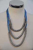 Cord three tiered blue cord ring necklace.kk57