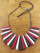 Red/black/white wood fan necklace.6708R