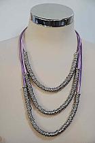 Cord three tiered pink/violet ring necklace.kk56