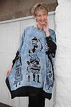 Angel Circle blue mottled oversized African inspired print poncho.AA1755T