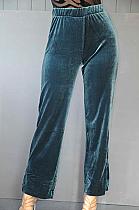 B.Young teal straight leg velvet trousers.4153T