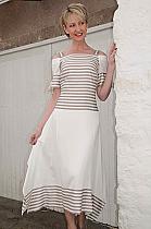 Paola latte/cream stripe cold shoulder dress.6071