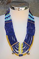 Sketch blue/sky/yellow one off tribal beaded necklace.TBBY