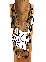 Wood/leather disc necklace.N004