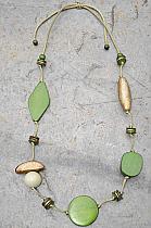 Gold and green wood necklace.637