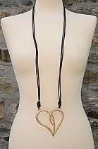 Entwined heart on long black cord.HB1N