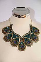 Multi sequin peacock design collar/necklace. kh1517