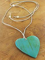Teal large wooden heart necklace.1801T