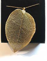 Gold plate skeleton leaf necklace.WB1