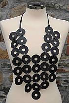 NU funky raw black leather circle necklace.0985-80 Was 65 now...