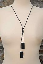 Patterned black leather twin oblong necklace.1012
