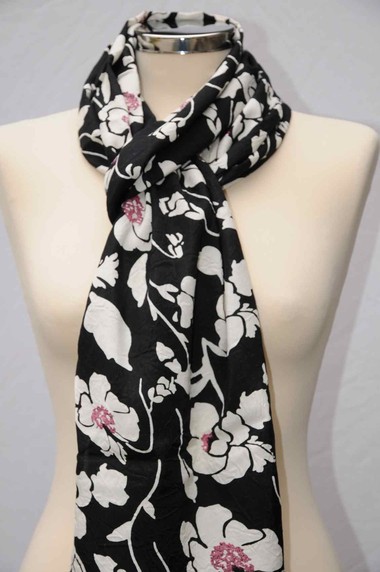 Masai black and pink centred floral scarf TR5