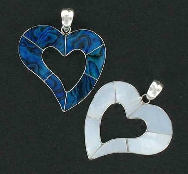 Stirling silver mother of pearl/Paua reversible pendant.6309