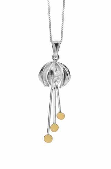 Sea Gems Silver open petals with gold plated stamen.2986