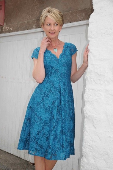 Jolie Moi teal lace dress.8002 Also available in navy