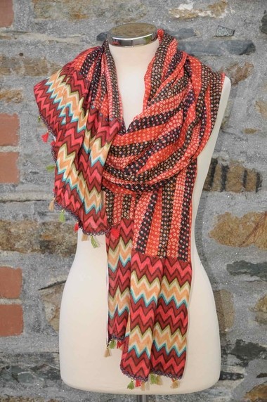 Blank burnt orange multi tassle shawl.2492