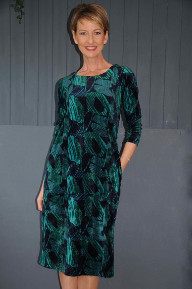 Adini Elodie navy/green velour dress.4814