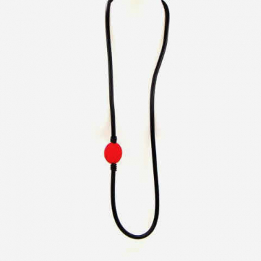 Black/red neoprene long/short necklace.049